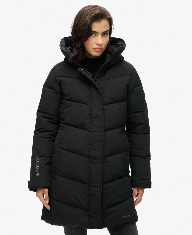 casaco parka acolchoado city chevron na cor preta