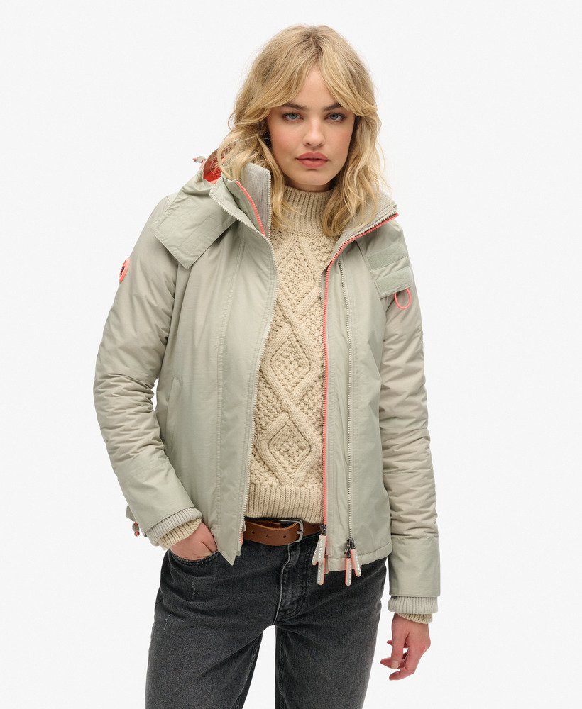 jaqueta corta-vento arctic sd com capuz e zíper frontal na cor willow grey grid.