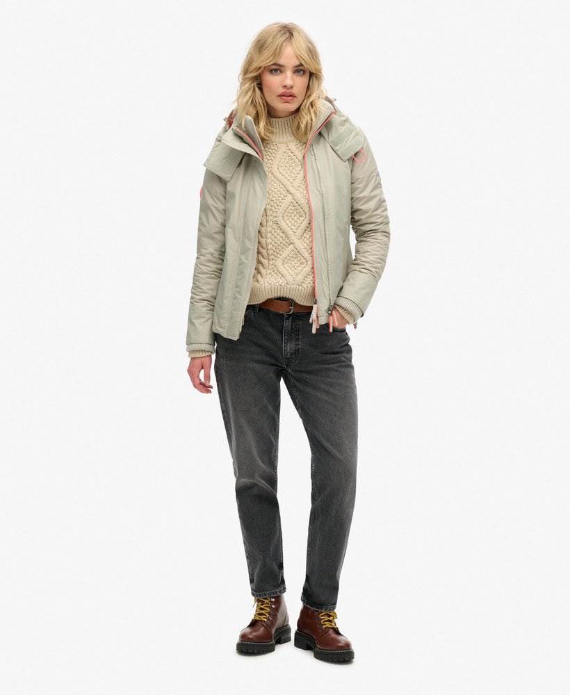 jaqueta corta-vento arctic sd com capuz e zíper frontal na cor willow grey grid.