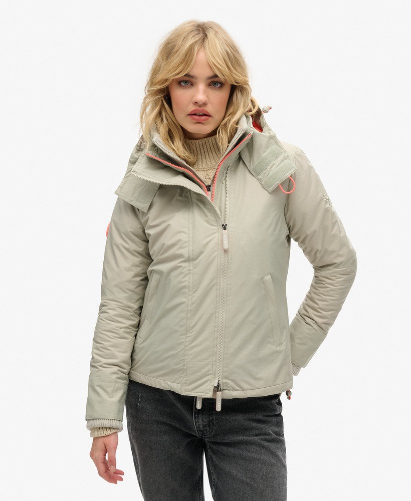 jaqueta corta-vento arctic sd com capuz e zíper frontal na cor willow grey grid.