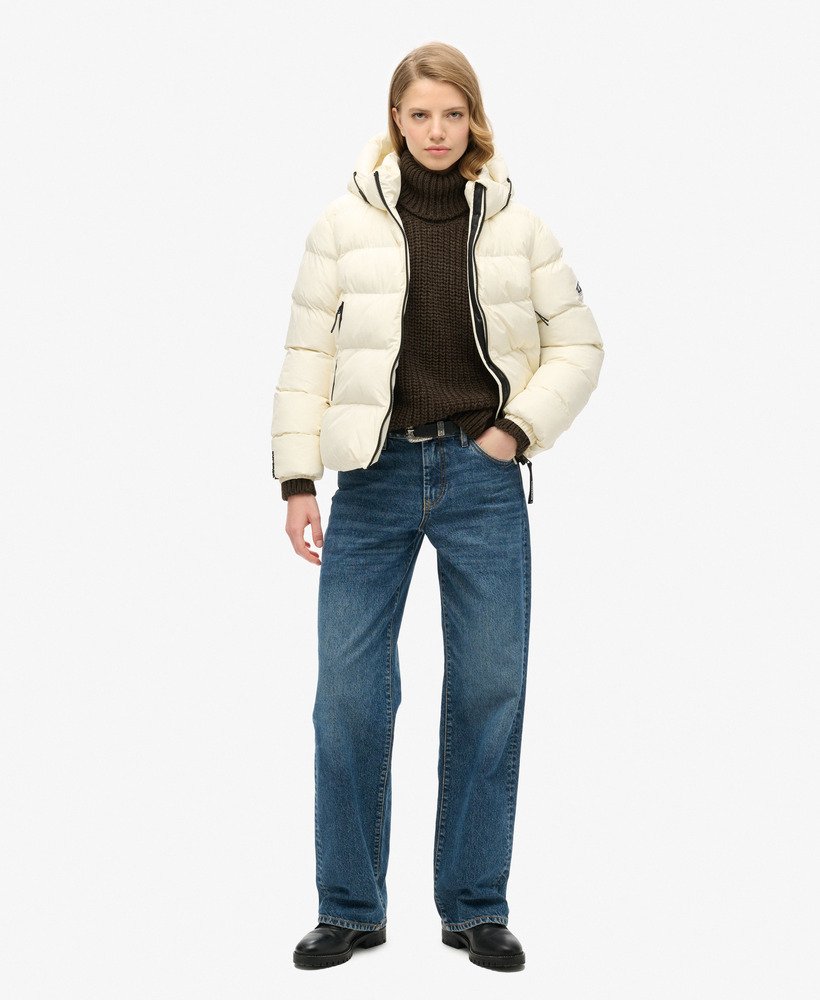 jaqueta esportiva puffer com capuz na cor off white
