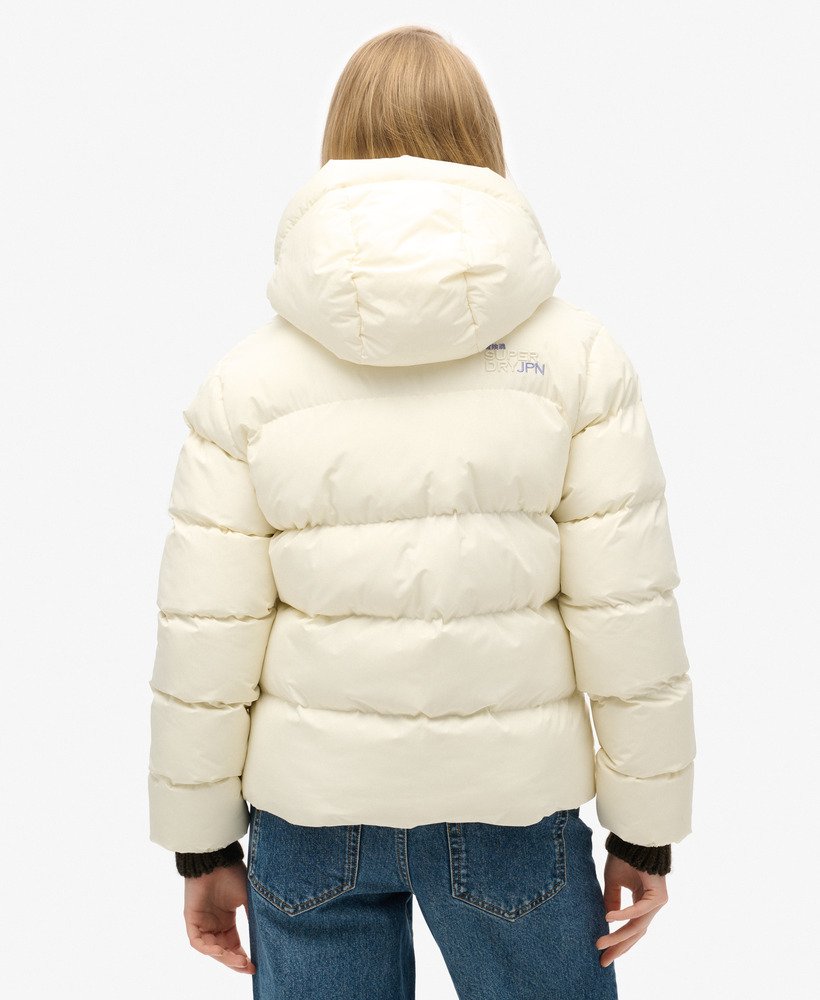 jaqueta esportiva puffer com capuz na cor off white