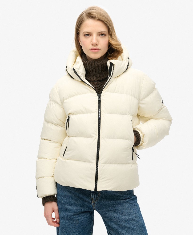 jaqueta esportiva puffer com capuz na cor off white