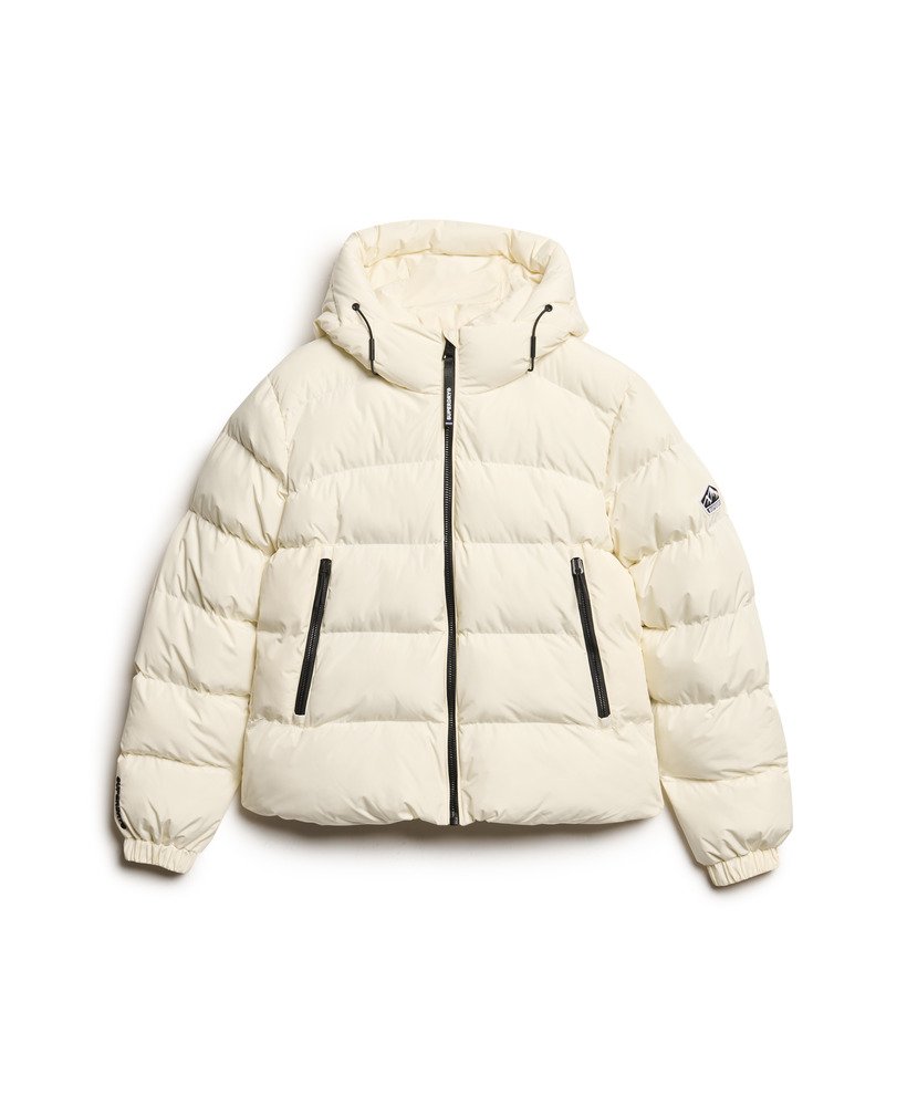 jaqueta esportiva puffer com capuz na cor off white