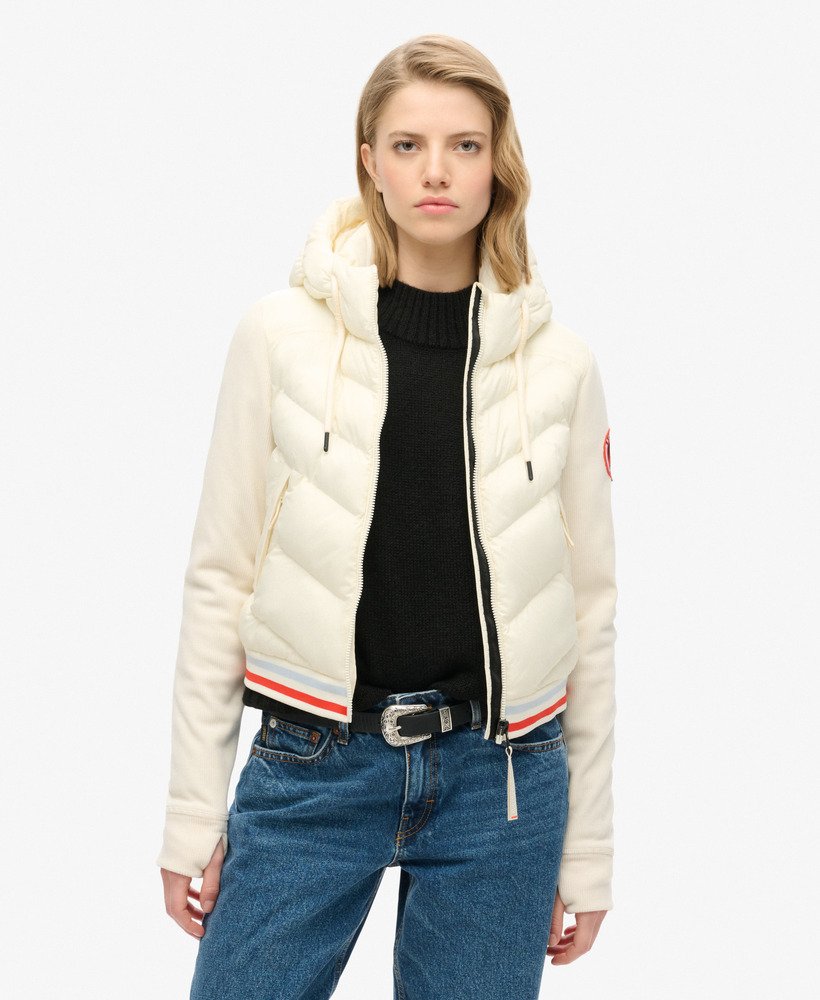 jaqueta bomber híbrida storm fuji com capuz na cor off white