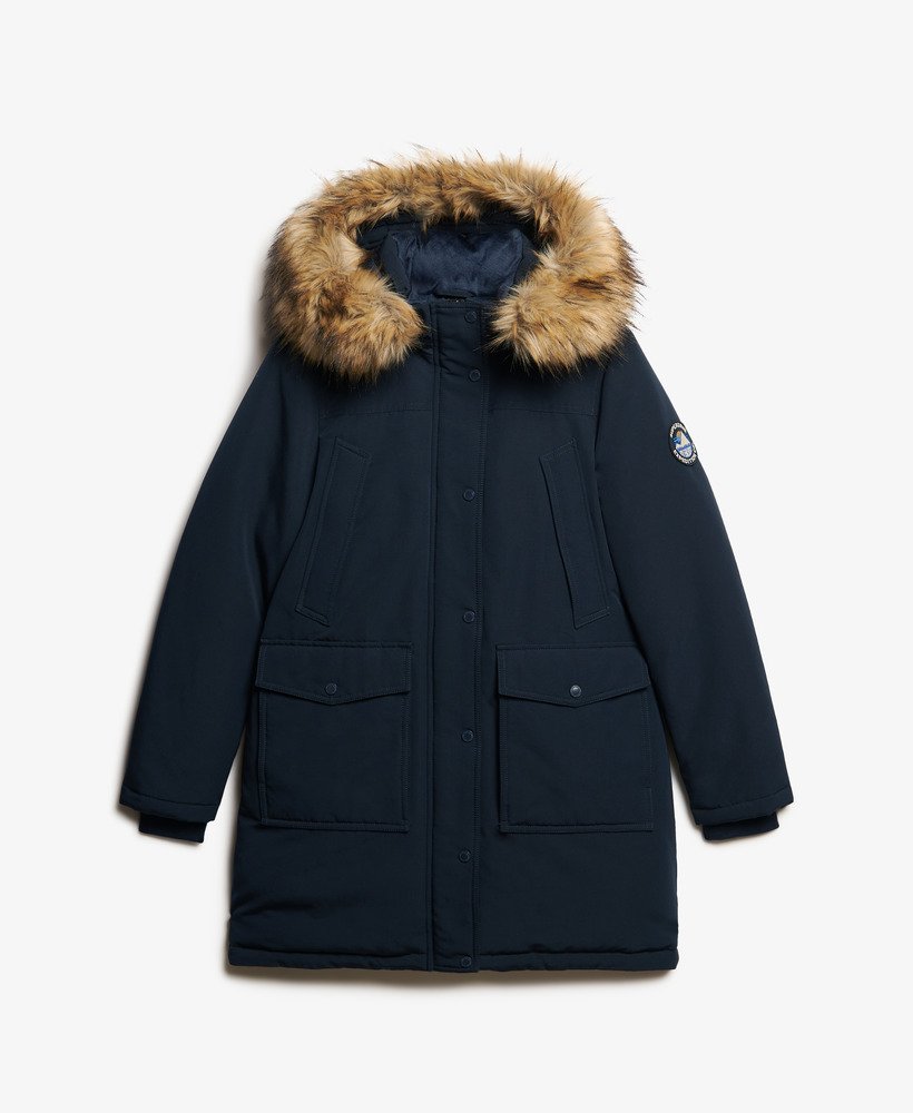 casaco parka everest em pele sintética na cor nordic chrome navy