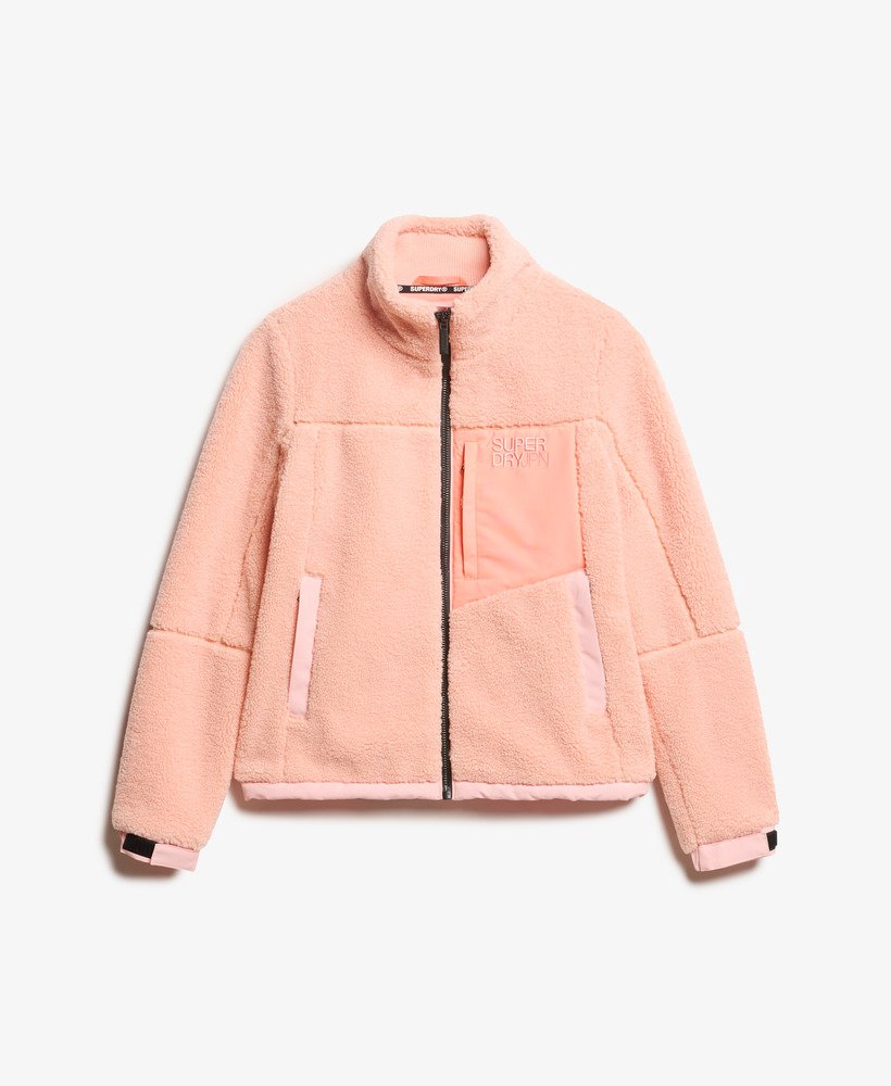 jaqueta trekker de lã polar na cor rosa pêssego pérola