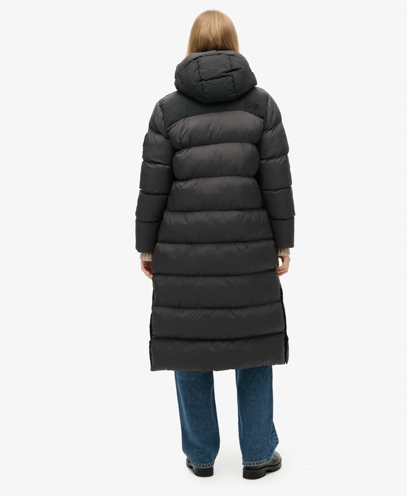 casaco puffer longo ripstop em xadrez preto