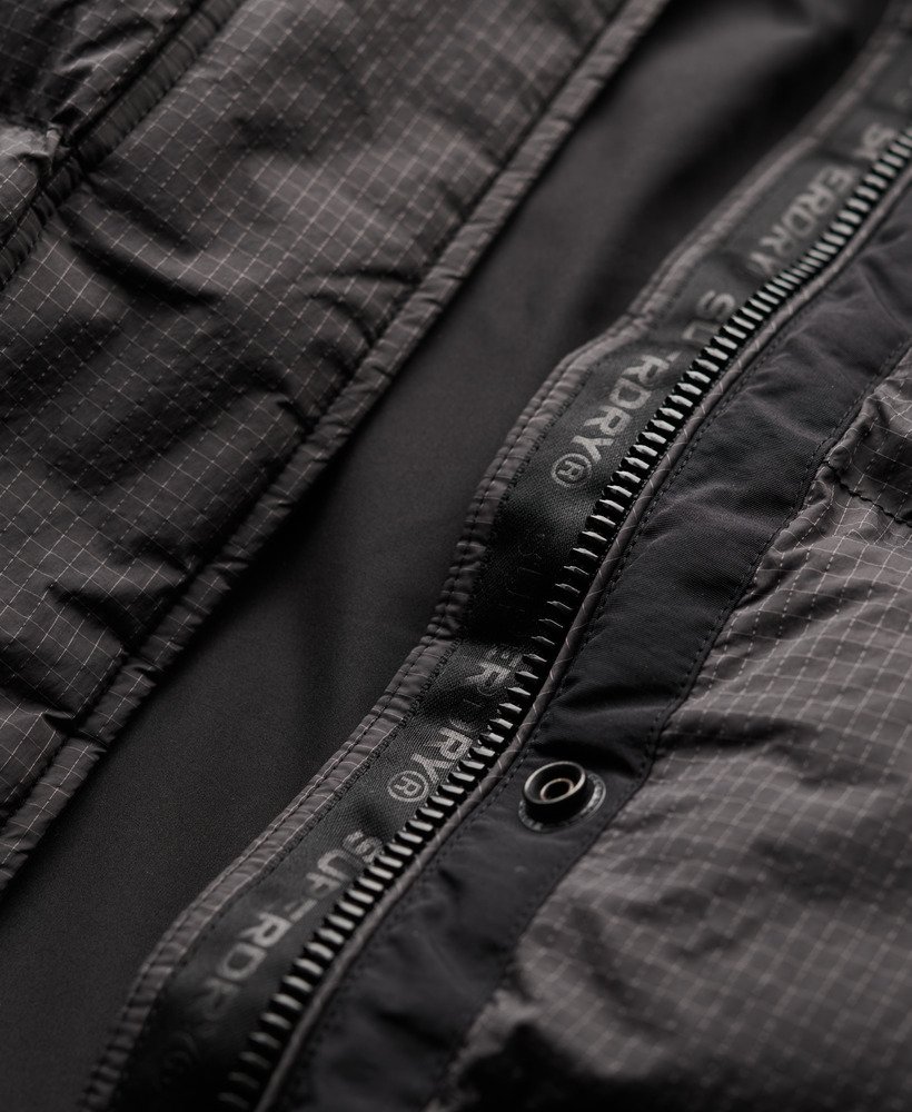casaco puffer longo ripstop em xadrez preto