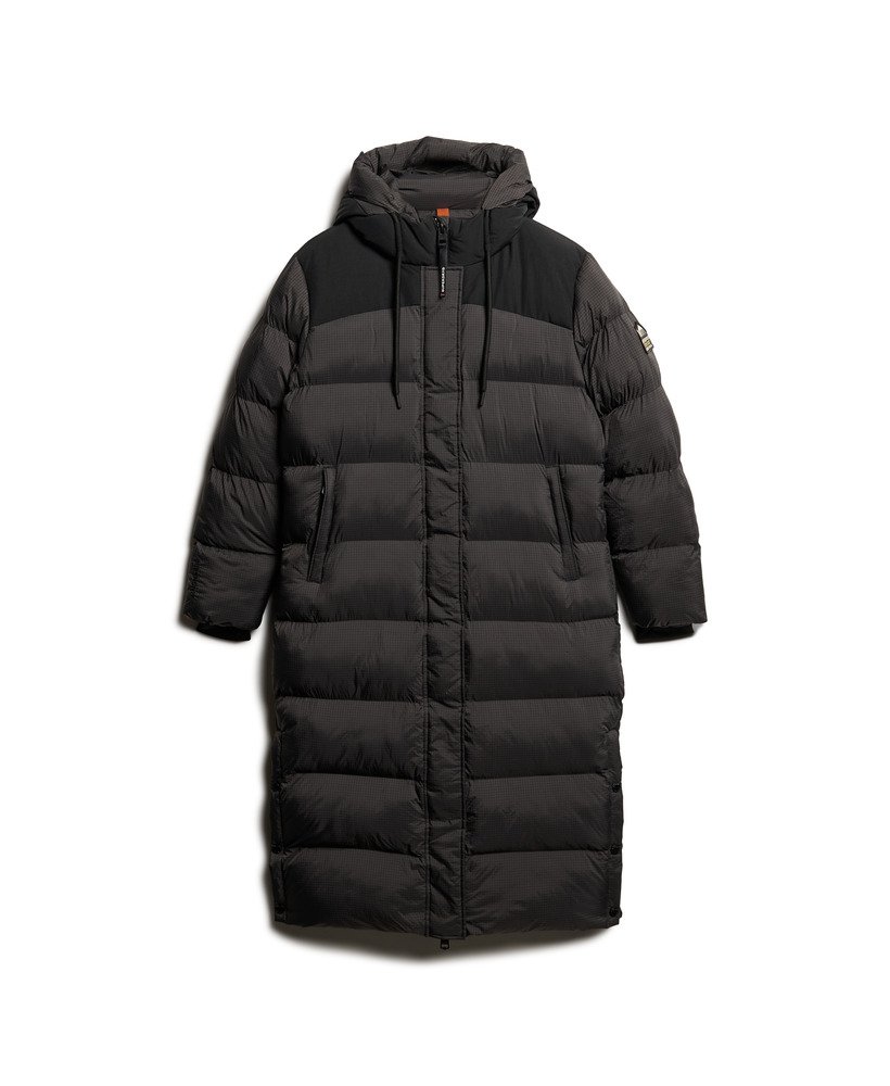 casaco puffer longo ripstop em xadrez preto