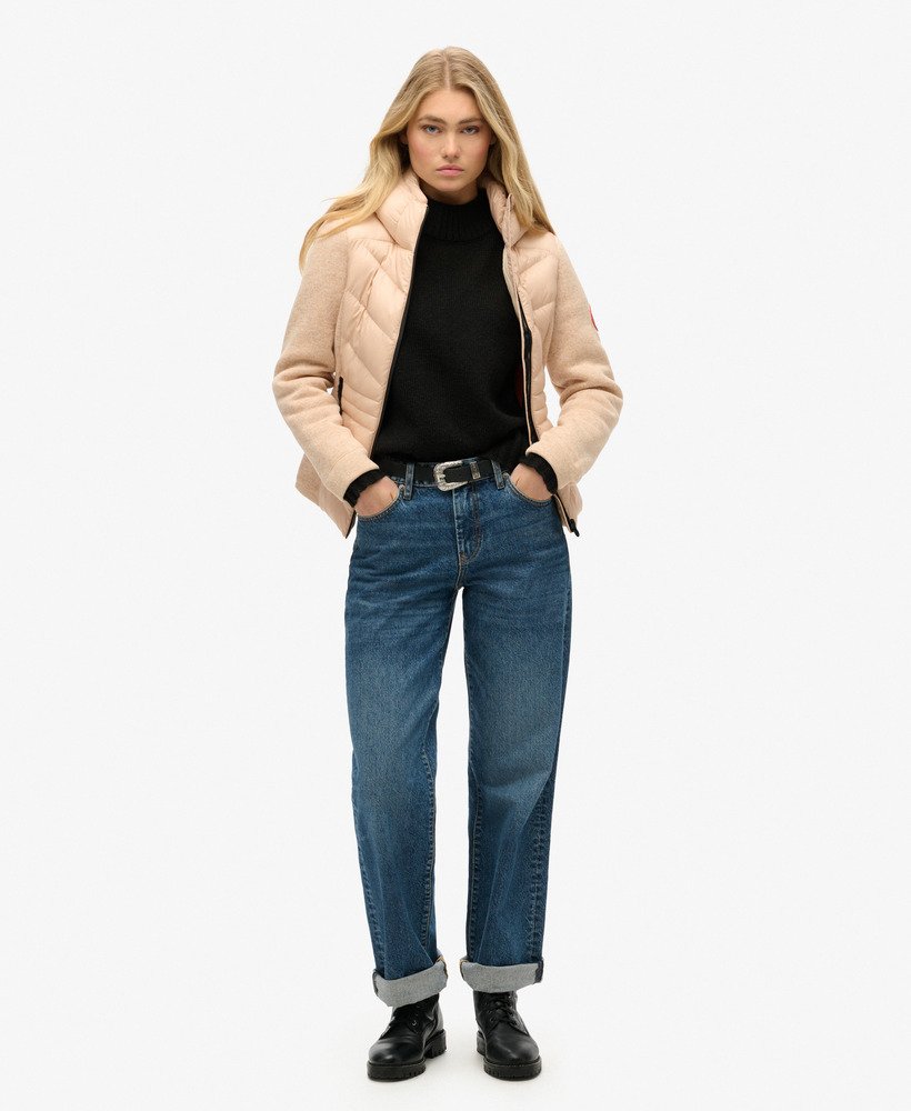 jaqueta híbrida storm knit com capuz na cor bege frappe