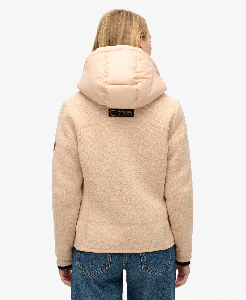 jaqueta híbrida storm knit com capuz na cor bege frappe
