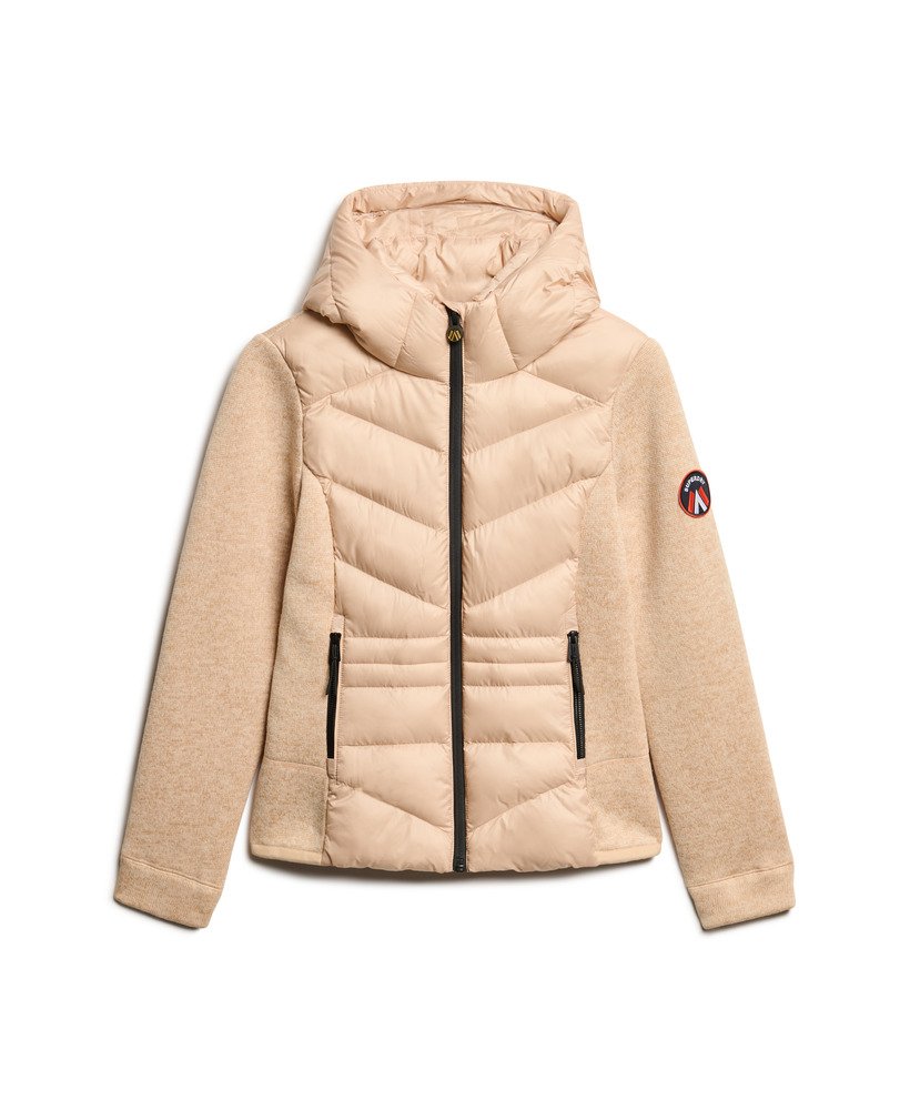 jaqueta híbrida storm knit com capuz na cor bege frappe