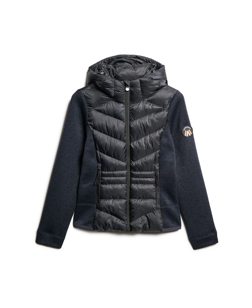 jaqueta híbrida storm knit com capuz na cor azul marinho eclipse