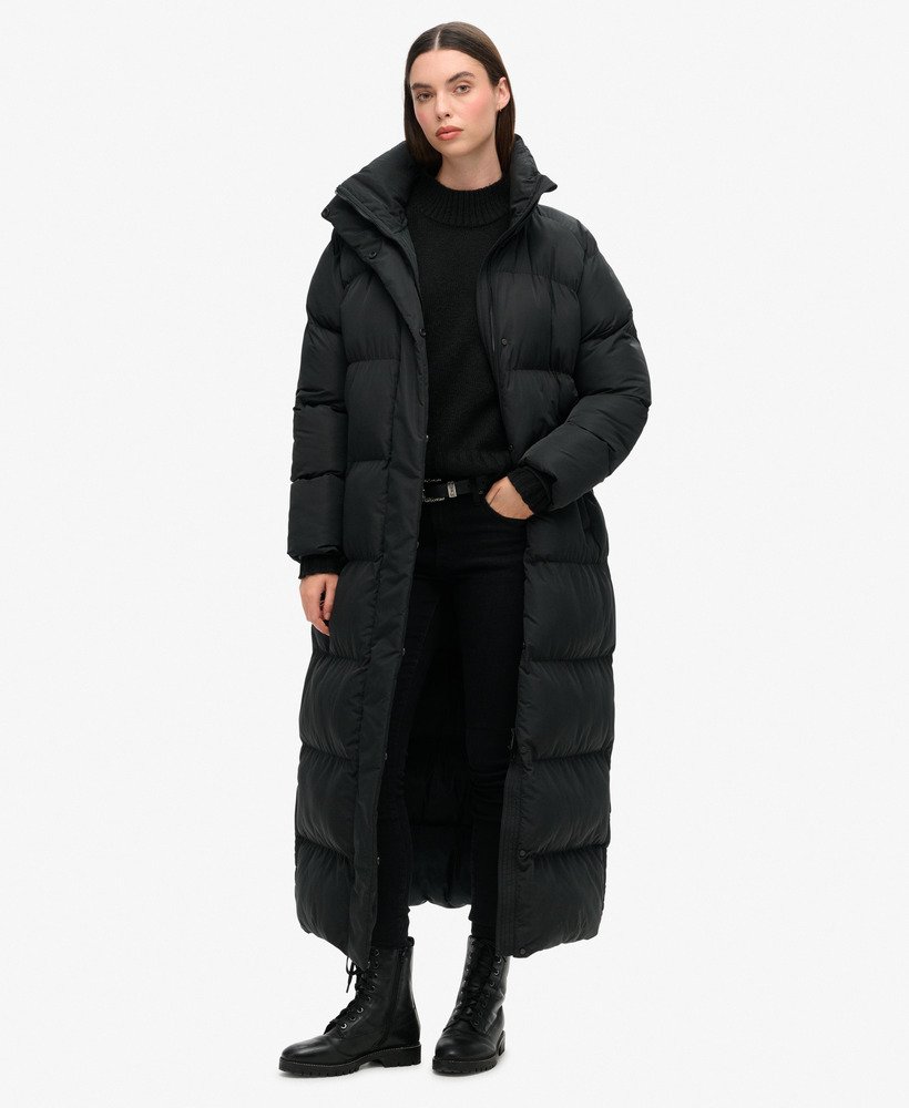 casaco maxi longo puffer preto