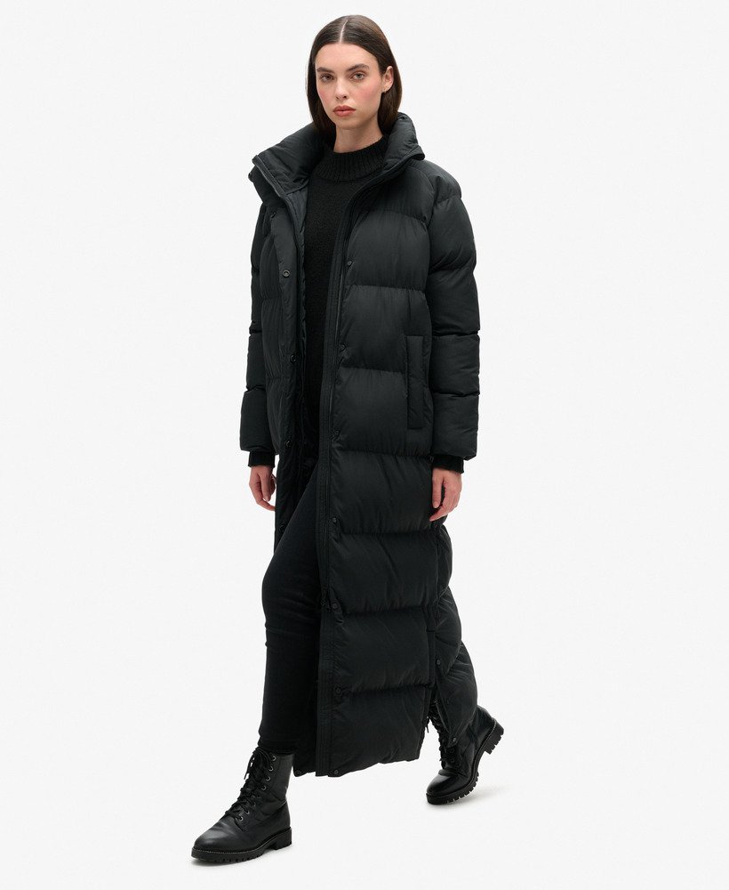 casaco maxi longo puffer preto