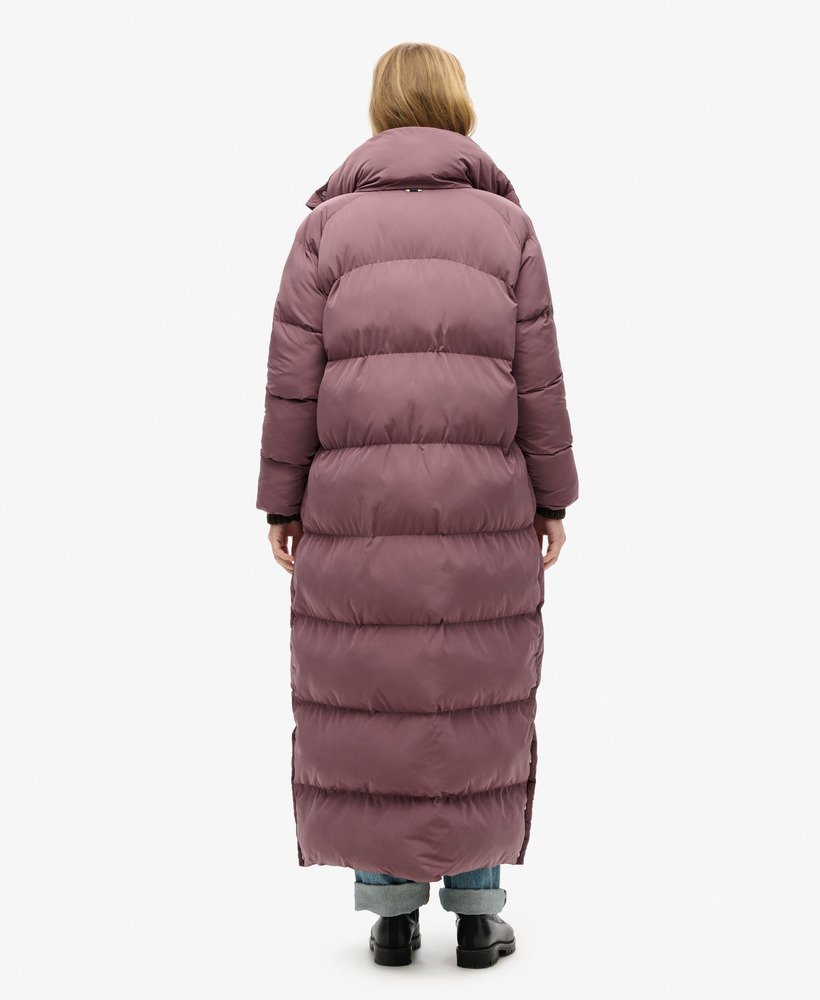 casaco maxi longo acolchoado na cor roxo flint