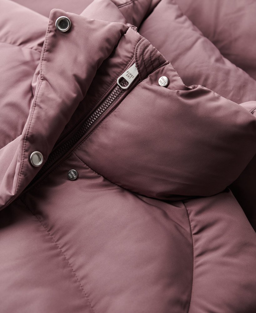 casaco maxi longo acolchoado na cor roxo flint
