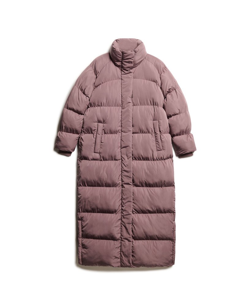 casaco maxi longo acolchoado na cor roxo flint