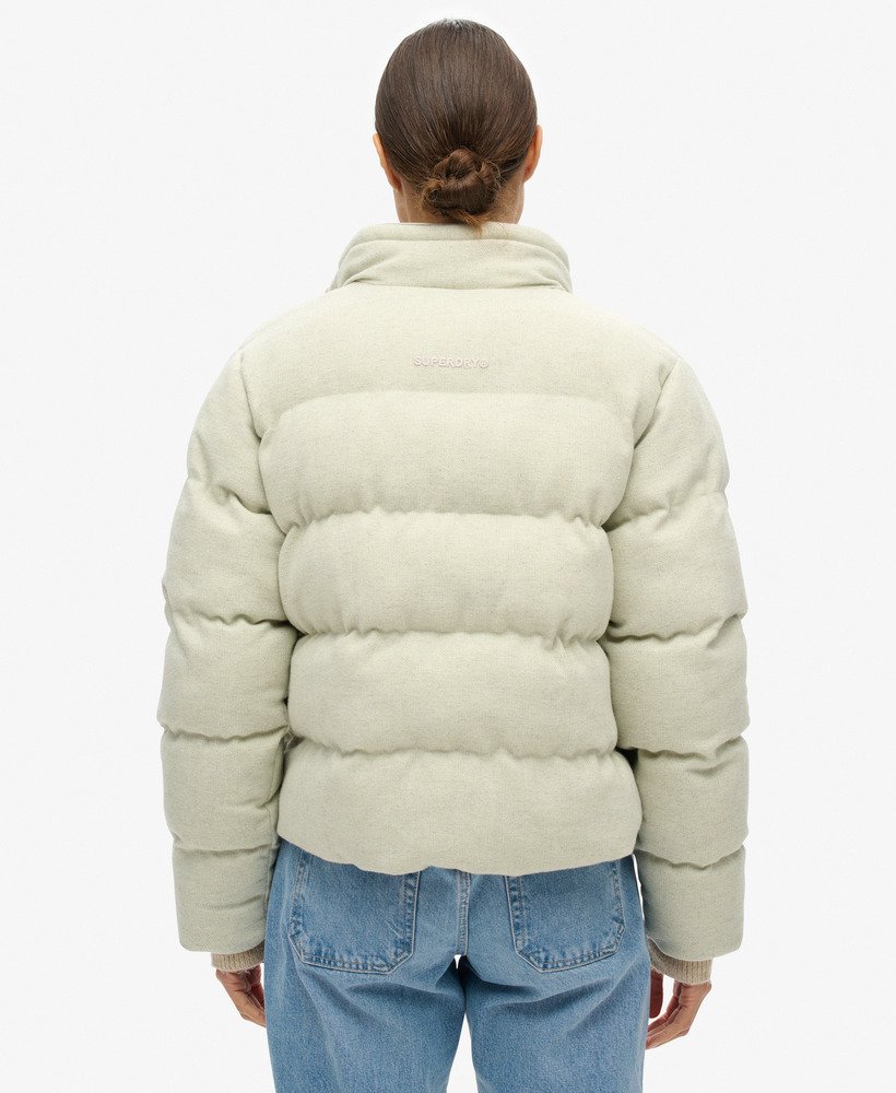 jaqueta puffer boxy de tweed na cor cinza mescla puritan grey.