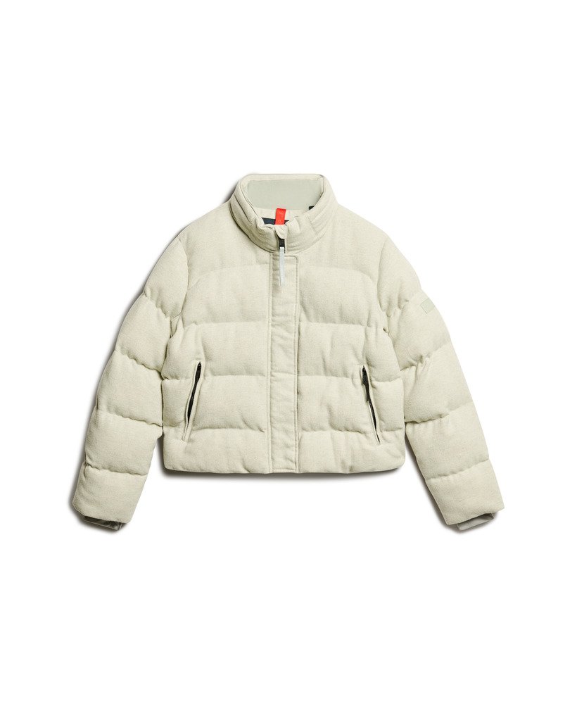 jaqueta puffer boxy de tweed na cor cinza mescla puritan grey.