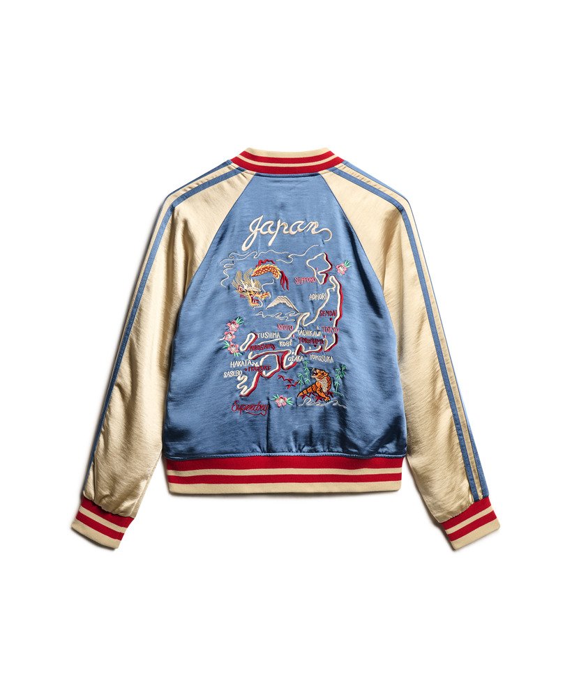 jaqueta bomber bordada sukajan na cor azul wedgewood