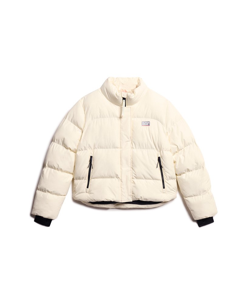 jaqueta esportiva curta puffer na cor off-white.