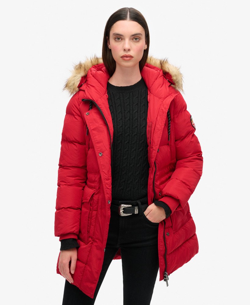 casaco puffer everest mid de pele sintética na cor vermelho barndoor