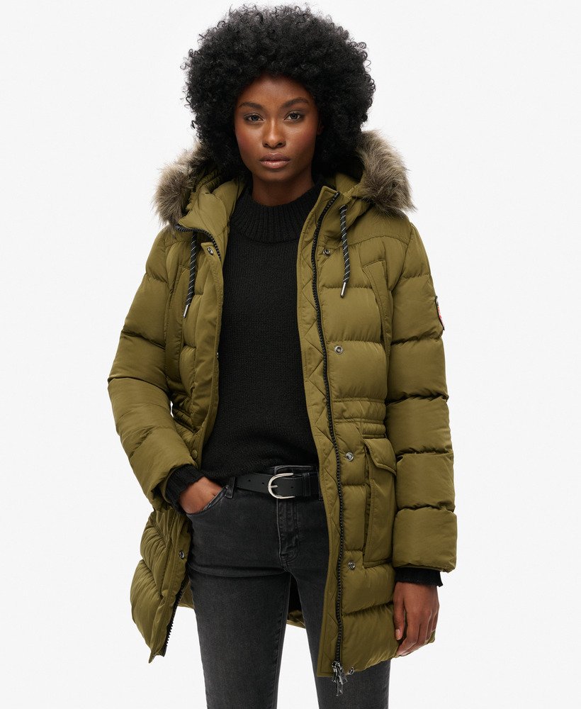 casaco puffer everest mid de pele sintética na cor cinza mescladojaffa