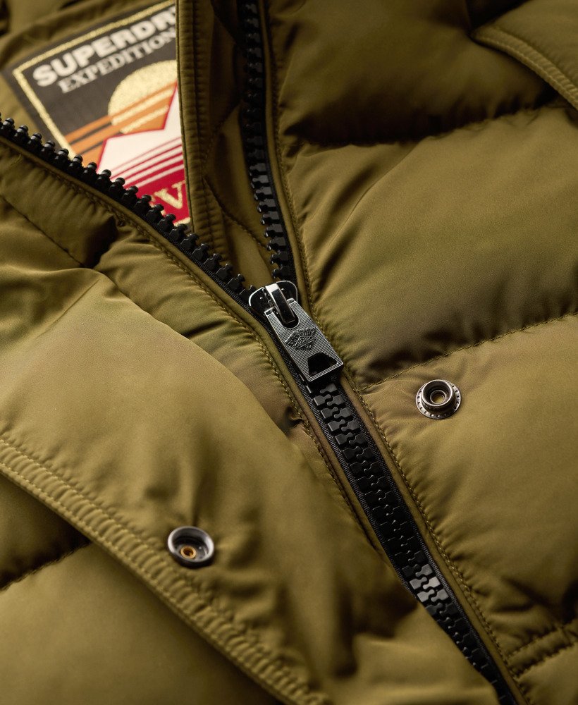casaco puffer everest mid de pele sintética na cor cinza mescladojaffa