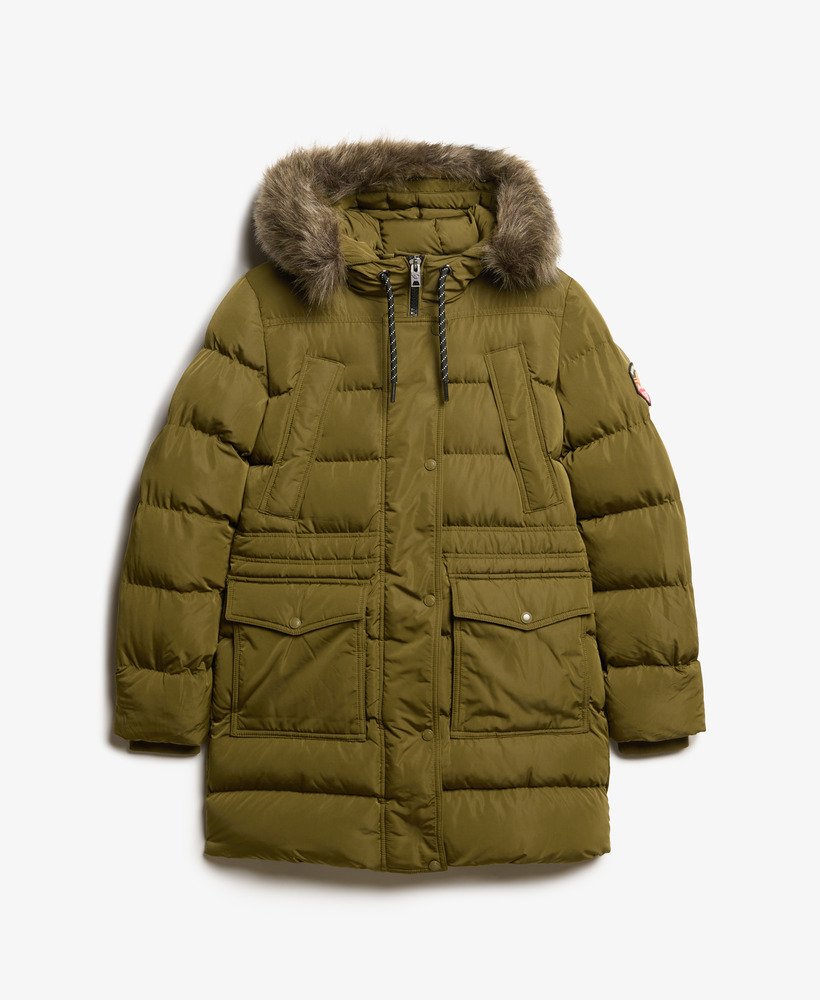 casaco puffer everest mid de pele sintética na cor cinza mescladojaffa