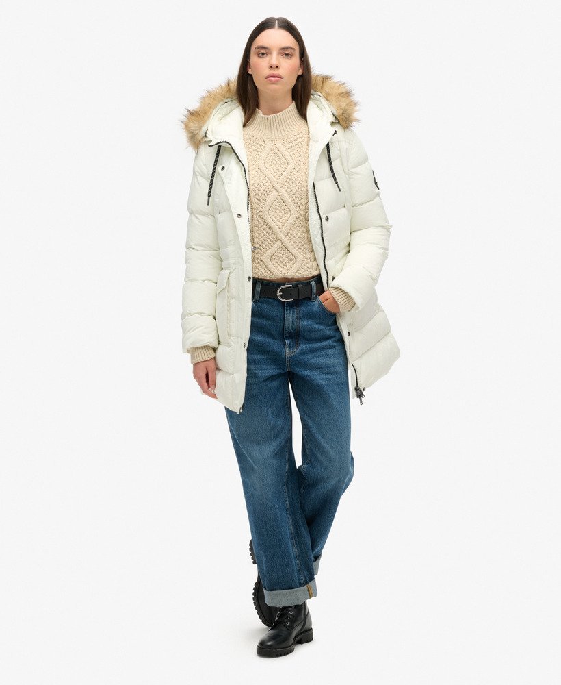 casaco puffer everest mid de pele sintética na cor off white