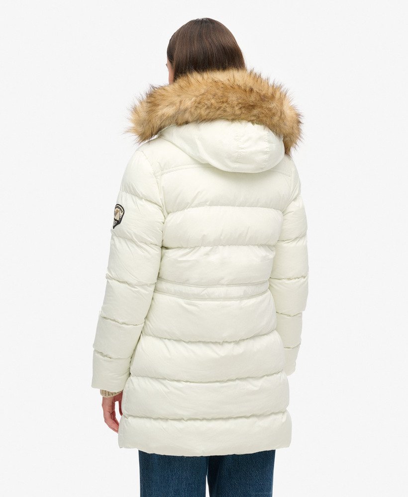 casaco puffer everest mid de pele sintética na cor off white