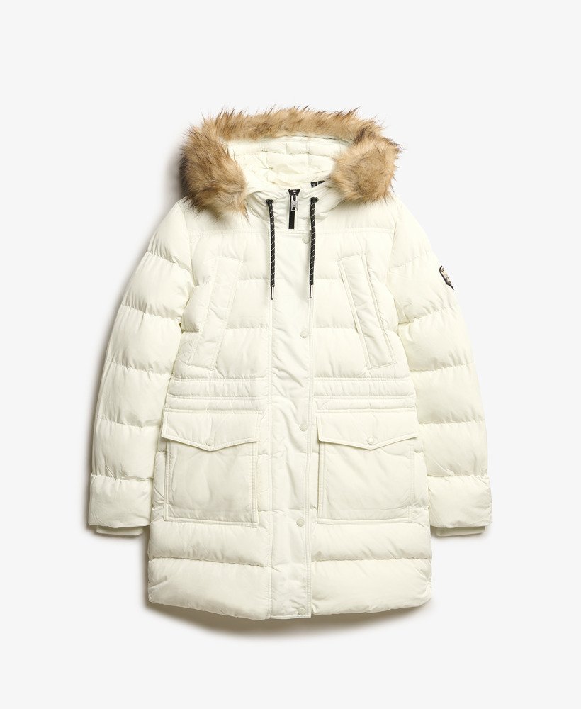 casaco puffer everest mid de pele sintética na cor off white