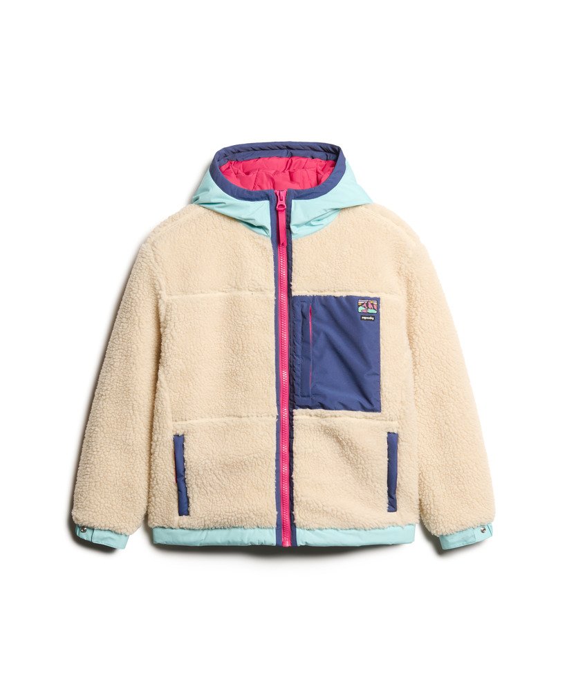jaqueta vintage com capuz em sherpa na cor cru vintage.