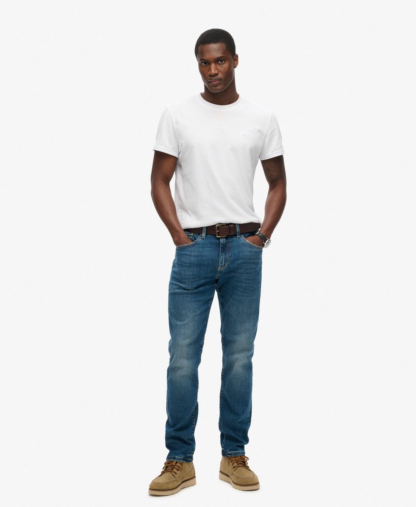 calça jeans vintage slim reta na cor azul médio mercer