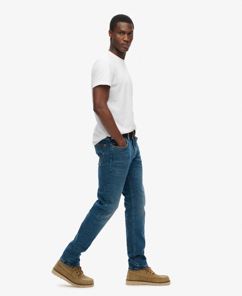 calça jeans vintage slim reta na cor azul médio mercer