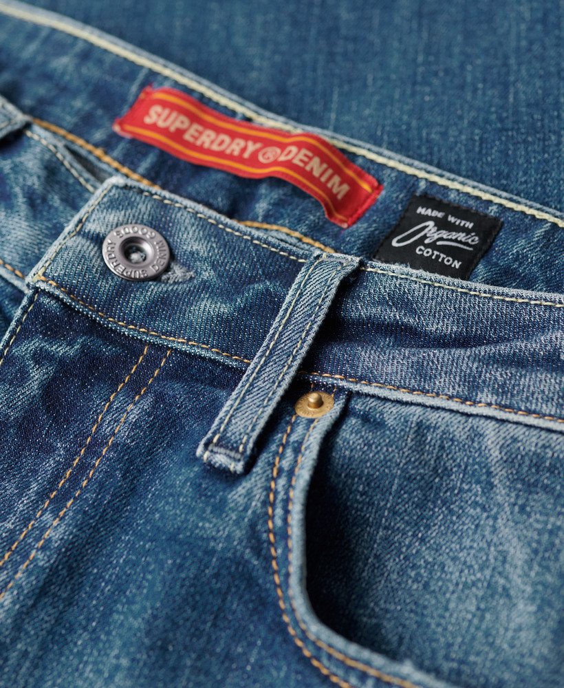 calça jeans vintage slim reta na cor azul médio mercer