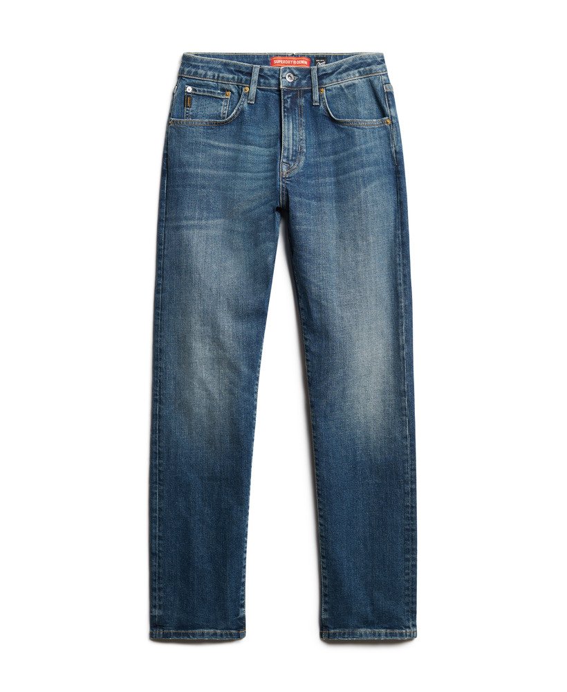 calça jeans vintage slim reta na cor azul médio mercer