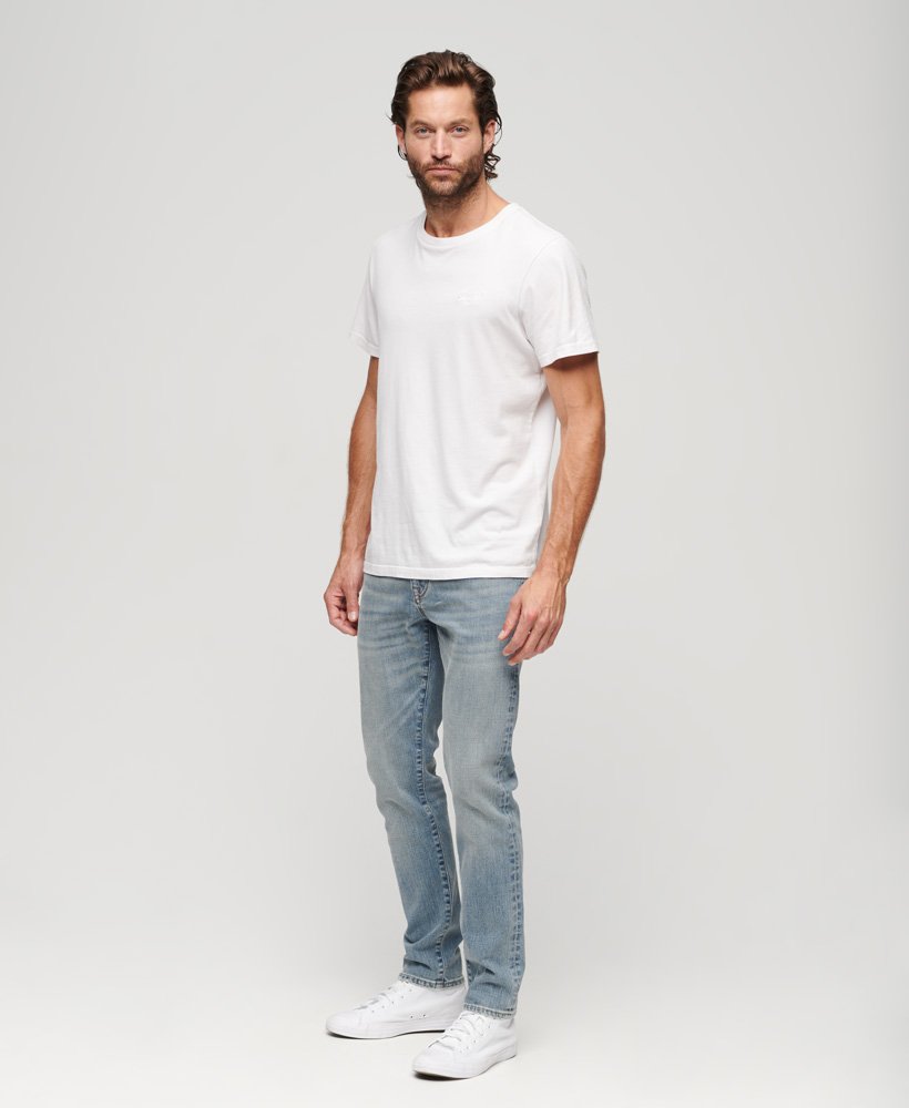 calça jeans vintage slim na cor azul claro fulton