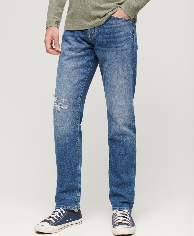 calça jeans vintage slim reta na cor azul folsom médio