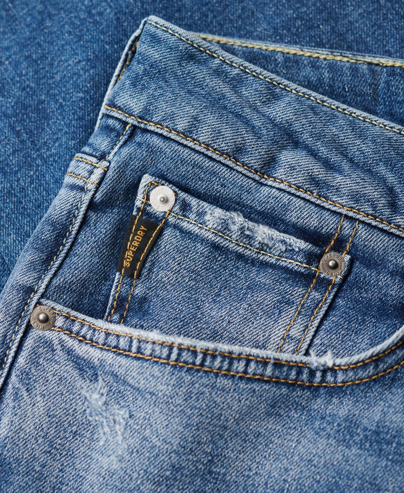 calça jeans vintage slim reta na cor azul folsom médio
