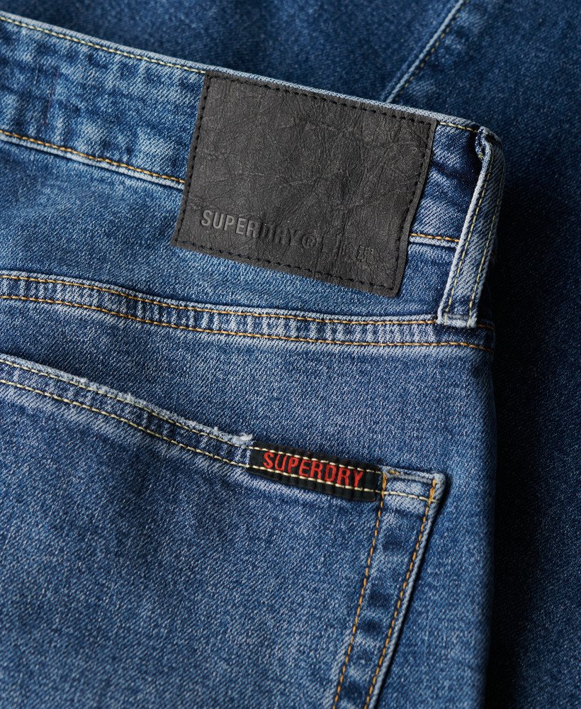 calça jeans vintage slim reta na cor azul folsom médio