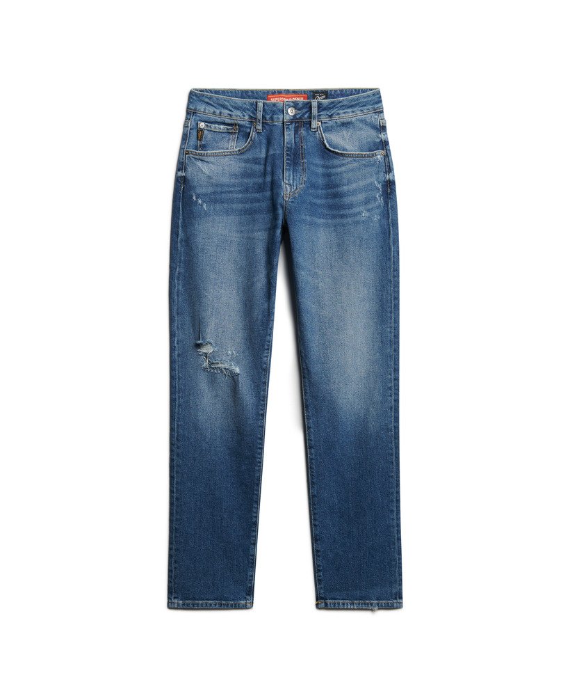 calça jeans vintage slim reta na cor azul folsom médio