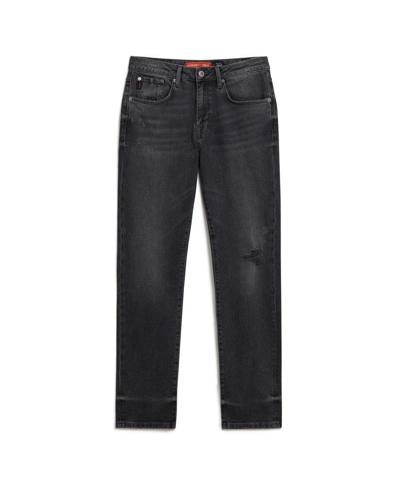 calça jeans vintage slim reta na cor venom usada e preta.