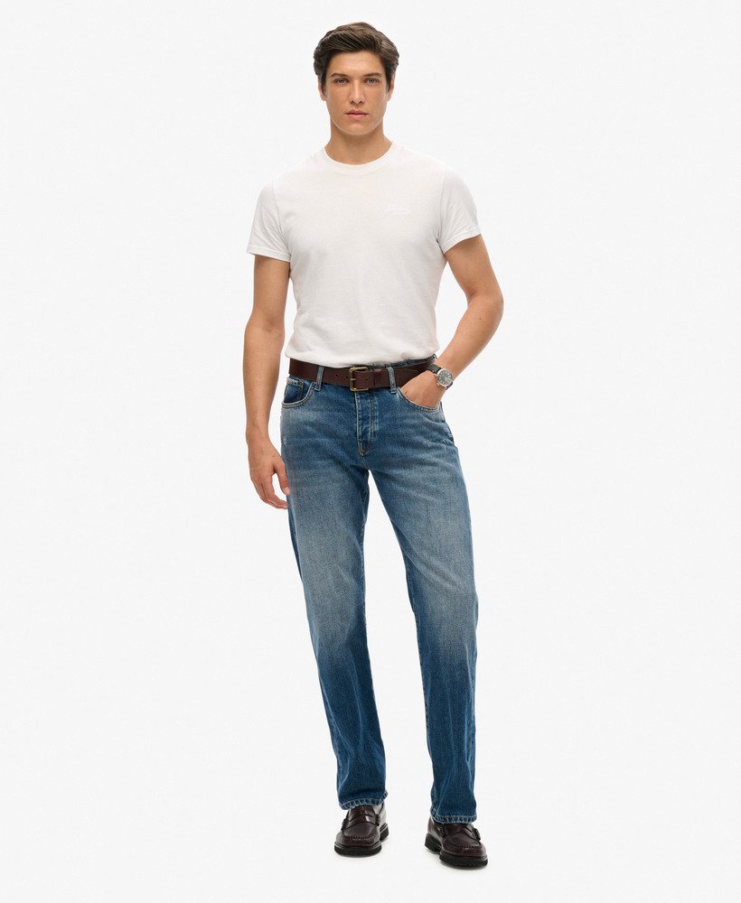 calça jeans reta na cor azul médio dolores