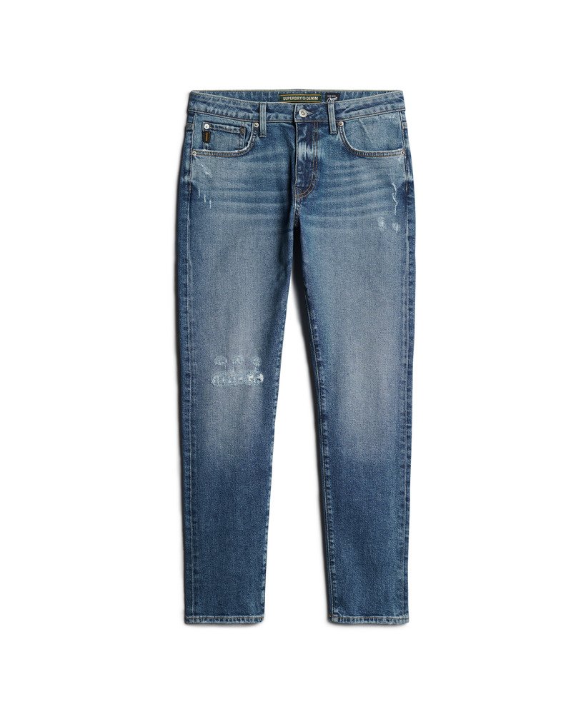 calça jeans vintage slim na cor azul folsom médio