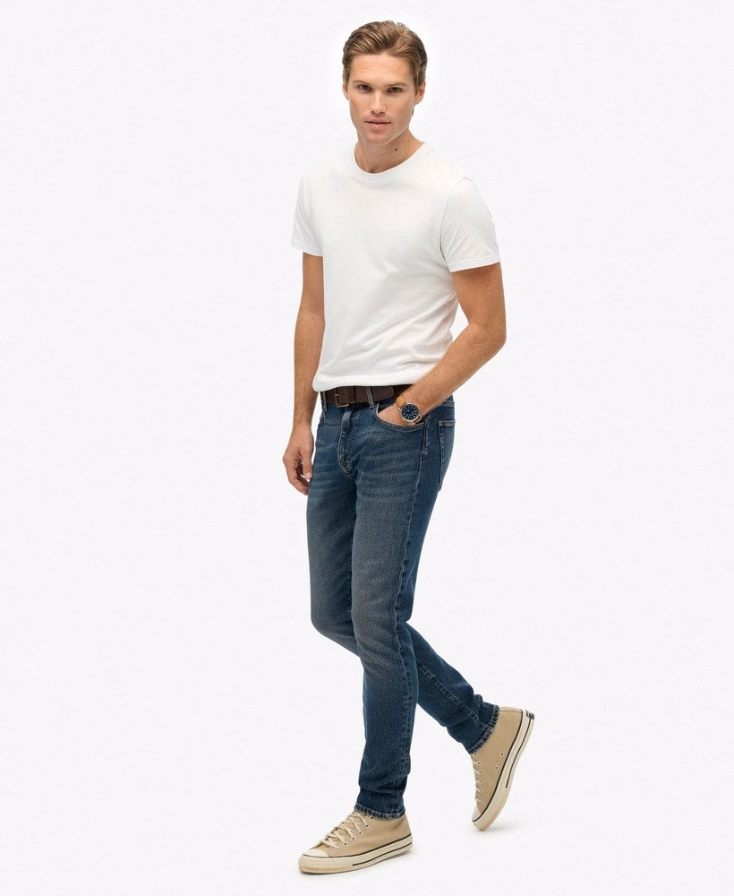 Calça jeans slim vintage de algodão orgânico