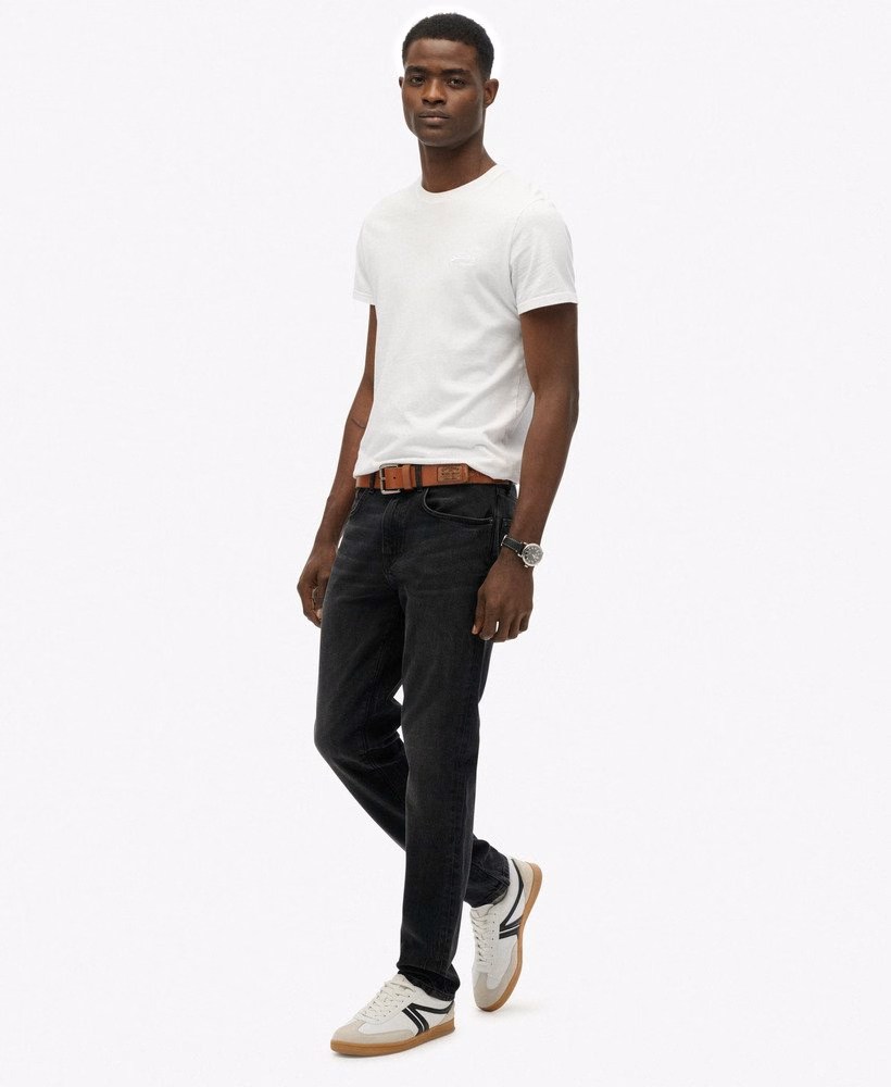 Calça jeans reta slim vintage de algodão orgânico