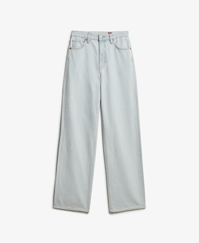 calça jeans de algodão orgânico de perna larga em tom índigo claro vintage.